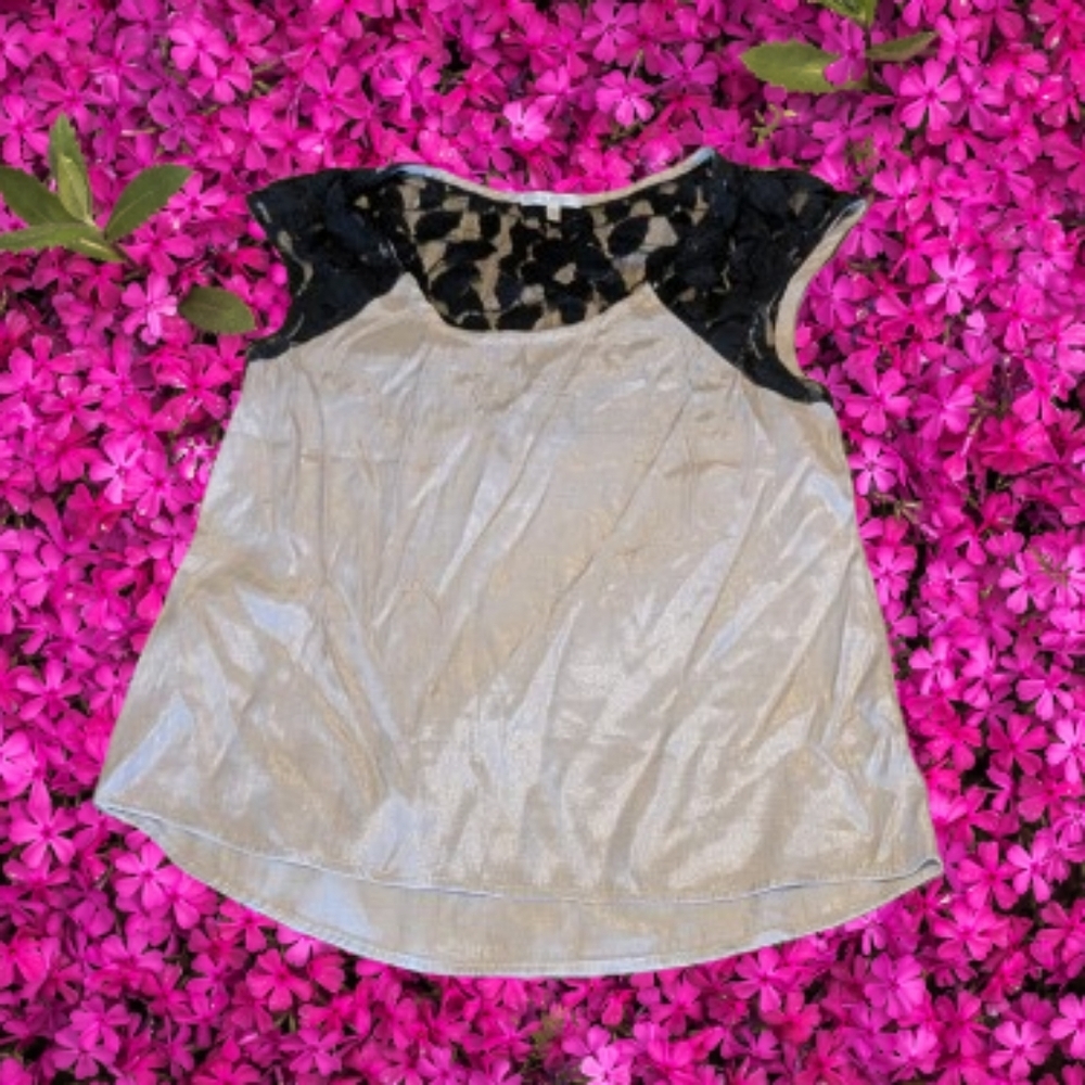 Just Ginger Black Lace Cream Women's Blouse Sz L ✨ 3 /$13 ✨